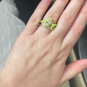 Bea Bongiasca rock crystal, lime green enamel, and 9k gold stackable ring